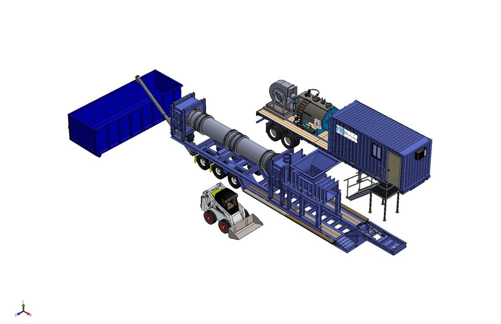 Full mobile gasifier system with roll-off discharge box and site office trailer